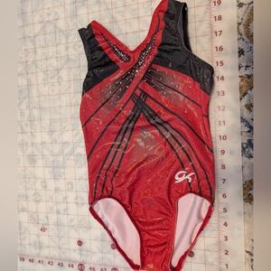 GK Competition Tank Leotard Red And Black With Shimmer And Rhinestones Girl's M